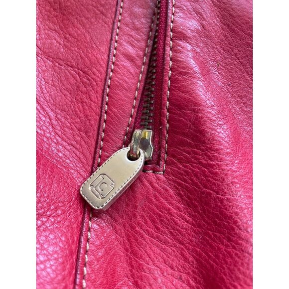 Large Red Leather Tote Bag With Double Handles Front Zipper Pocket - Picture 4 of 14